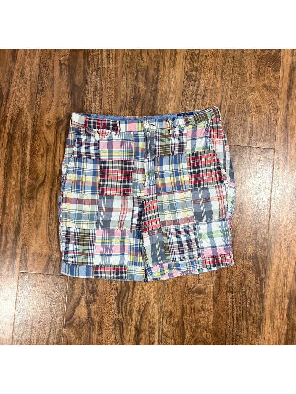Y2K Polo Ralph Lauren Patchwork Madras Plaid Shorts Mens 36 Multicolor Preppy